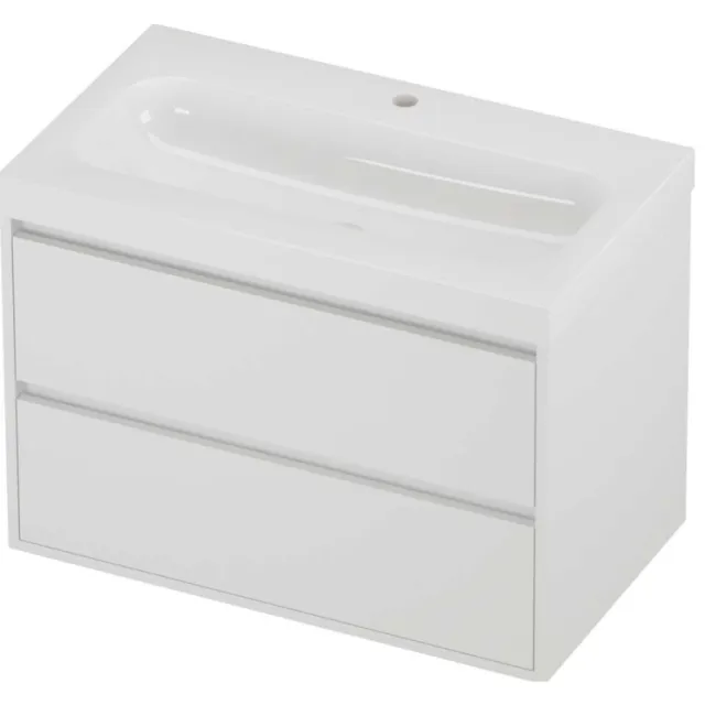 Proline Haga Badmeubelset Polystone Mezza 1 Kraangat Greeploos 80x46x58 cm Glans Wit Mat White Mat Wit