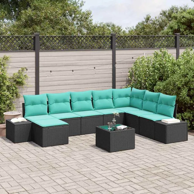 vidaXL Tuin Sofa Set 8 st Zwart en Turquoise poly rattan, foto 2