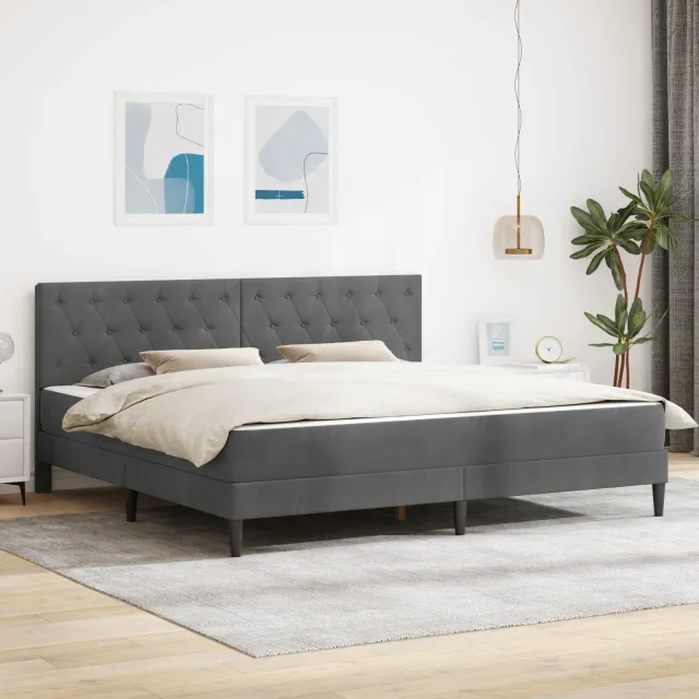 vidaXL Bedframe met matras Donkergrijs 200 x 200 cm fluweel