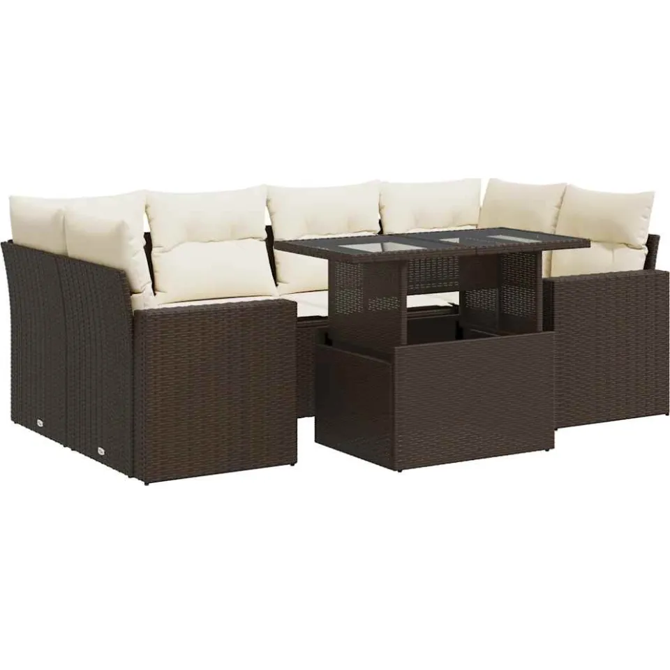 vidaXL 7-delige Loungeset met kussens poly rattan bruin