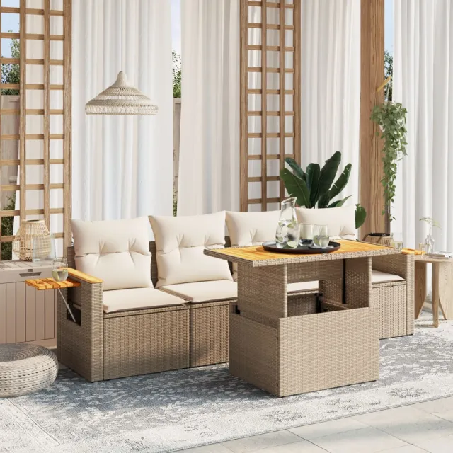 vidaXL 5-delige Loungeset met kussens poly rattan beige, foto 2