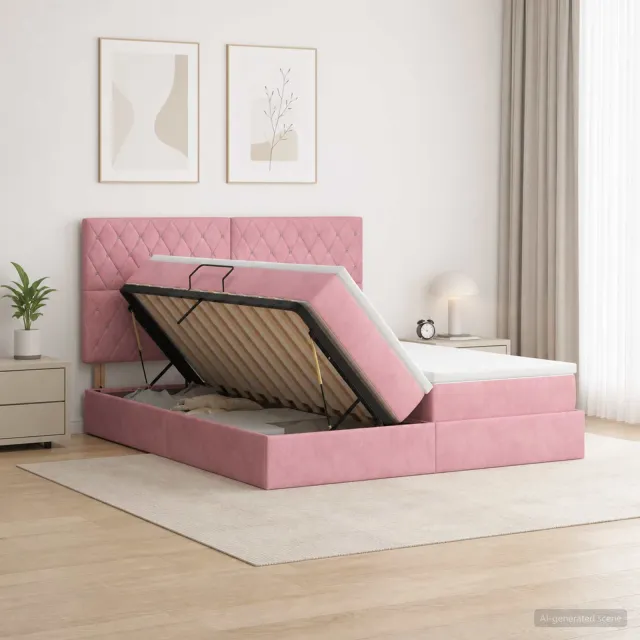 vidaXL Opslag bed met hoofdeinde met opslag Roze 200 x 200 cm Fluweel