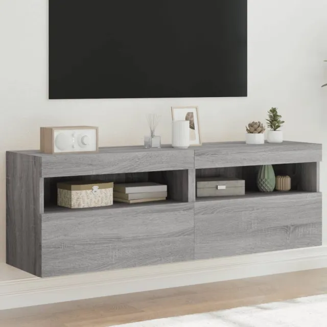 vidaXL Tv-wandmeubels met LED 2 st 60x30x40 cm grijs sonoma eiken, foto 2