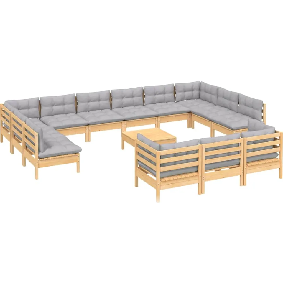 vidaXL 14-delige Loungeset met grijze kussens grenenhout Grijs