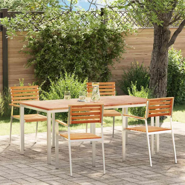 vidaXL Tuin eettafelset 5 st Massief Teakhout en RVS Bruin
