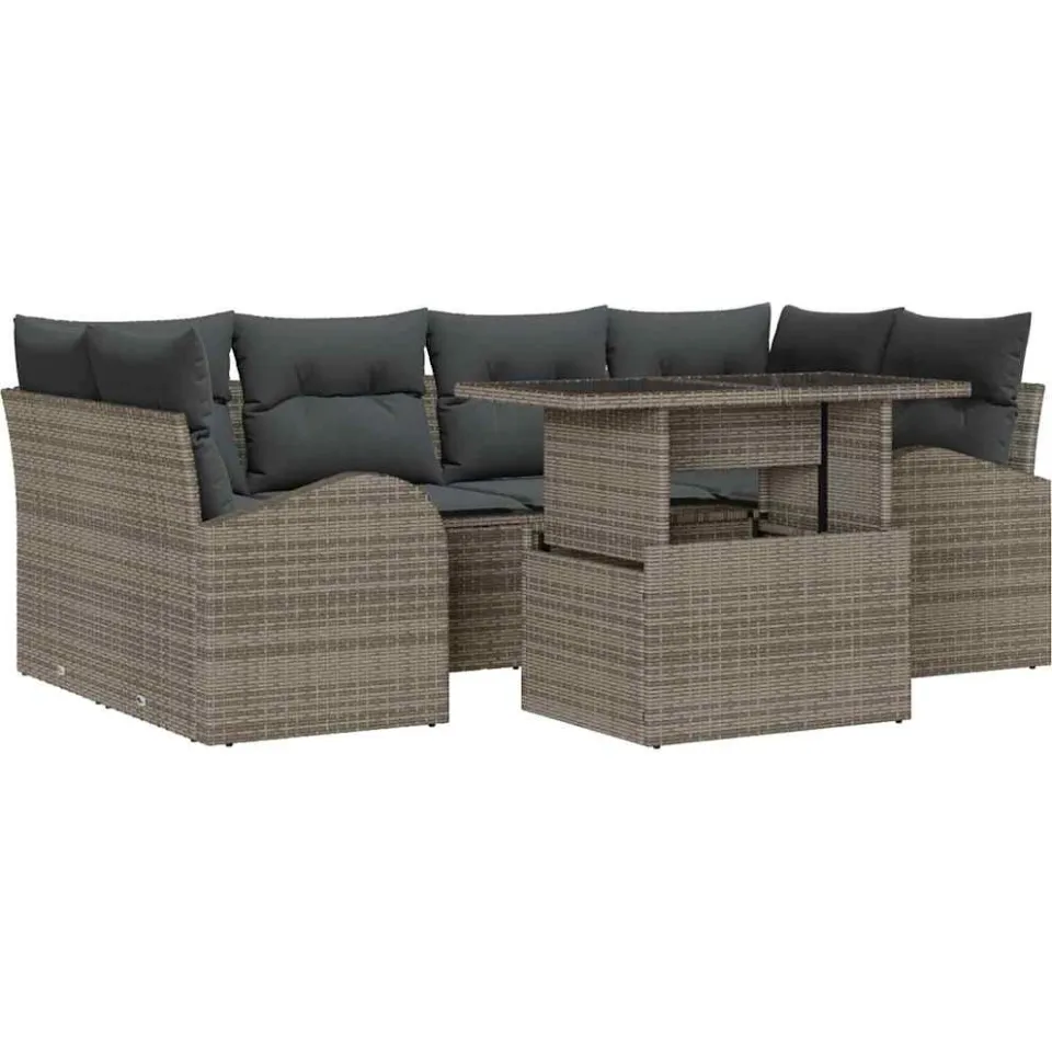 vidaXL Tuin Sofa Set 7 st Grijs poly rattan