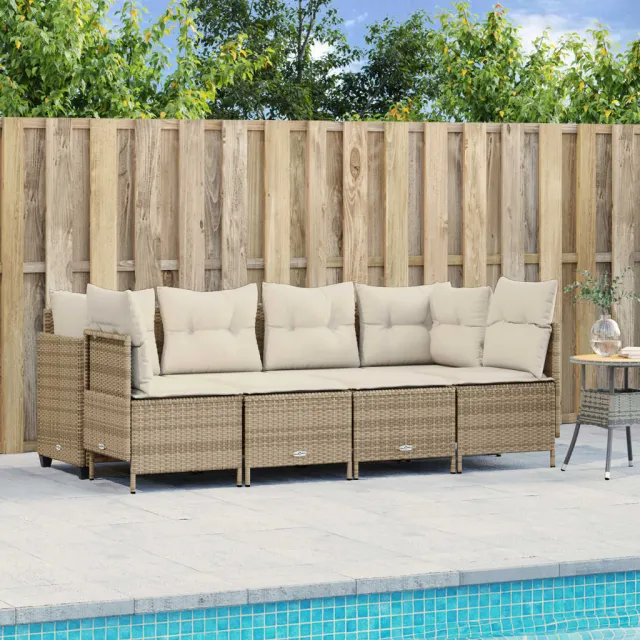 vidaXL 5-delige Loungeset met kussens poly rattan beige, foto 2