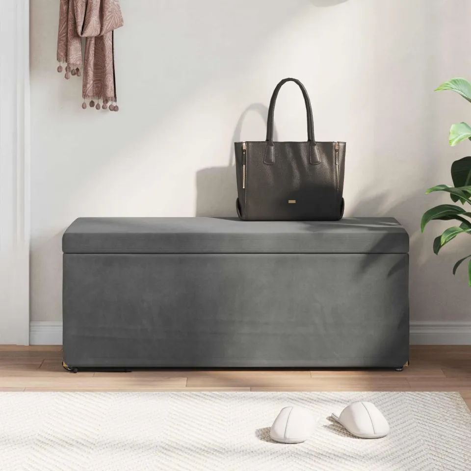vidaXL Kruk Donkergrijs 101 x 41 x 40 cm Velvet en Gefabriceerd Hout grijs, foto 3