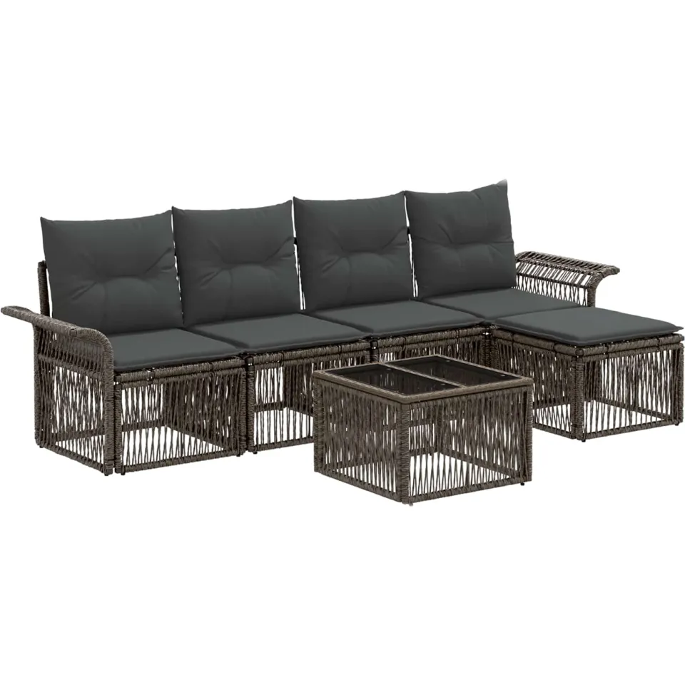 vidaXL Tuinbankenset 6 st 5-zits Grijs poly rattan, foto 3