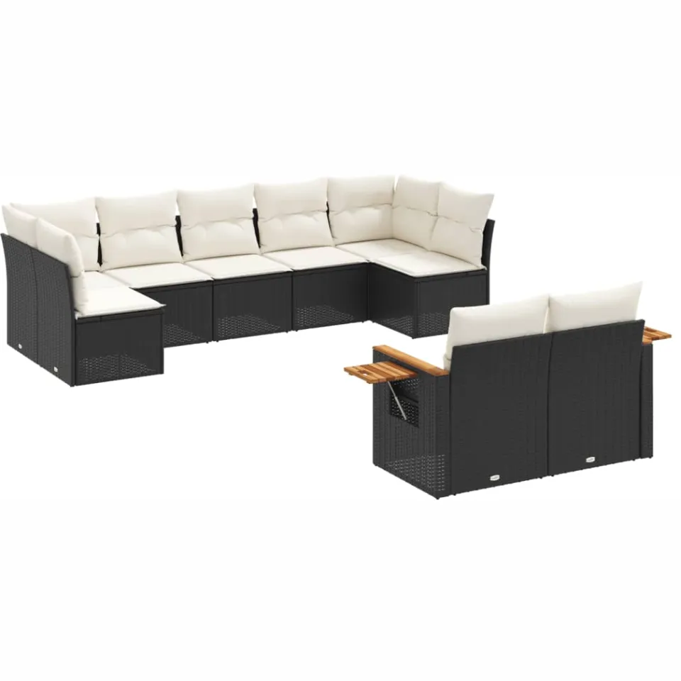 vidaXL 9-delige Loungeset met kussens poly rattan zwart