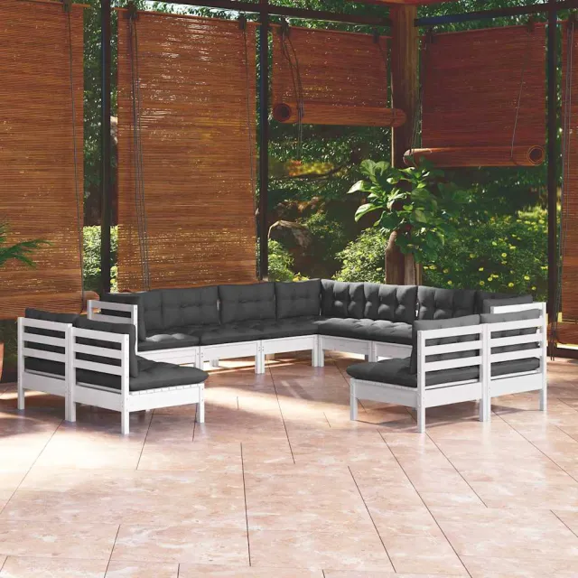 vidaXL 11-delige Loungeset met kussens massief grenenhout wit, foto 2