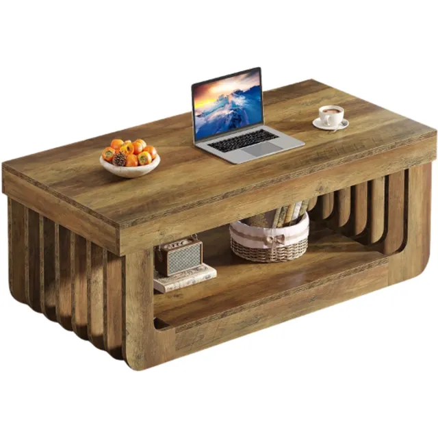 emvae Salontafel - Koffietafel met Opberplank - Modern - 120 x 60 x 45 cm - MDF - Rustiek Bruin