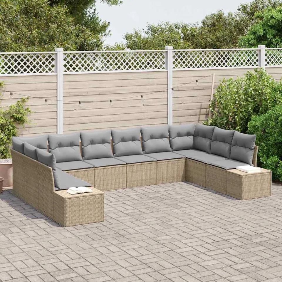 vidaXL Tuin Sofa Set 10 st Beige poly rattan, foto 2