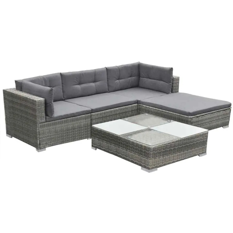 vidaXL 5-delige Loungeset met kussens poly rattan grijs