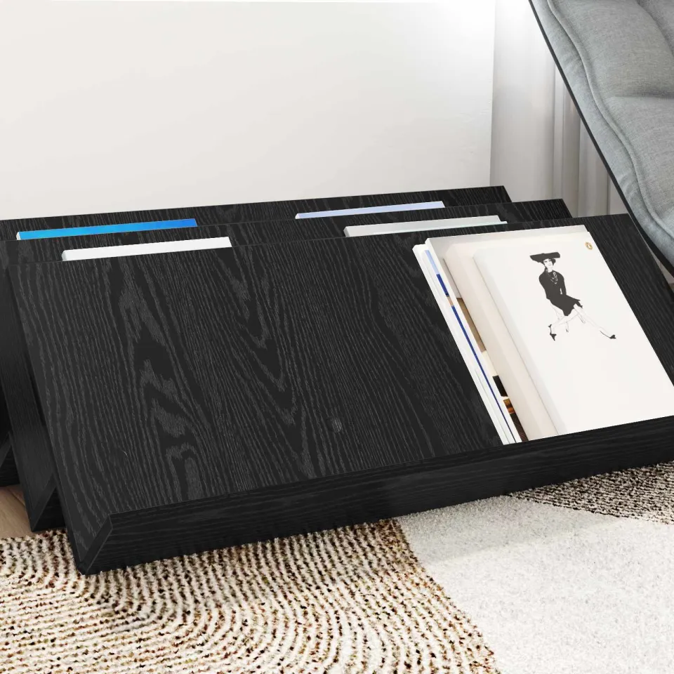 vidaXL Tijdschrift Rek Zwart Eiken 90 x 53 x 28,5 cm Bewerkt hout, foto 4