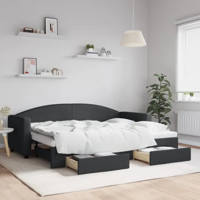 vidaXL Slaapbank met onderschuifbed en lades 80x200 cm stof zwart