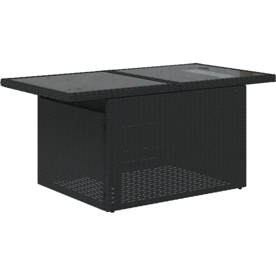 vidaXL Tuintafel met glazen blad 100x55x73 cm poly rattan zwart, foto 4
