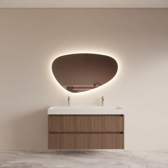 Boss & Wessing Badmeubelset BWS Riga Met Lako Wastafel Wit 120 cm Donker Eiken Japandi Bruin