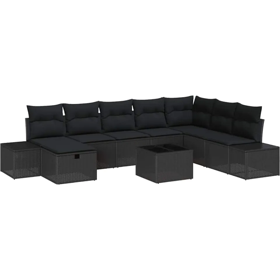 vidaXL Tuin Sofa Set 9 st Zwart poly rattan