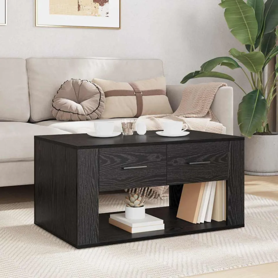 vidaXL Salontafel Zwart Eiken 80 x 50 x 40 cm Bewerkt hout, foto 4