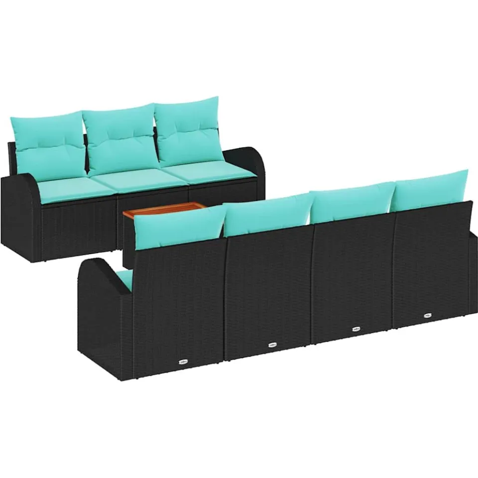 vidaXL Tuinbankenset 8 st Zwart en Turquoise poly rattan