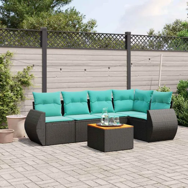 vidaXL 6-delige tuinbankset met kussens van zwart polyrotan, foto 2
