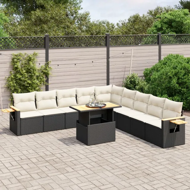 vidaXL 11-delige Loungeset met kussens poly rattan zwart, foto 2