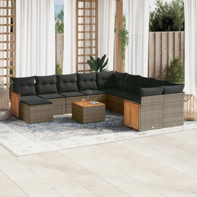 vidaXL 12-delige Loungeset met kussens poly rattan grijs, foto 2