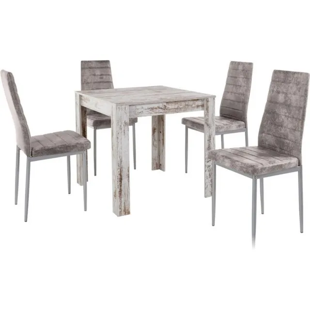Notio Living Set eettafel 80 cm en 4 stoelen in grijze microvezel gris