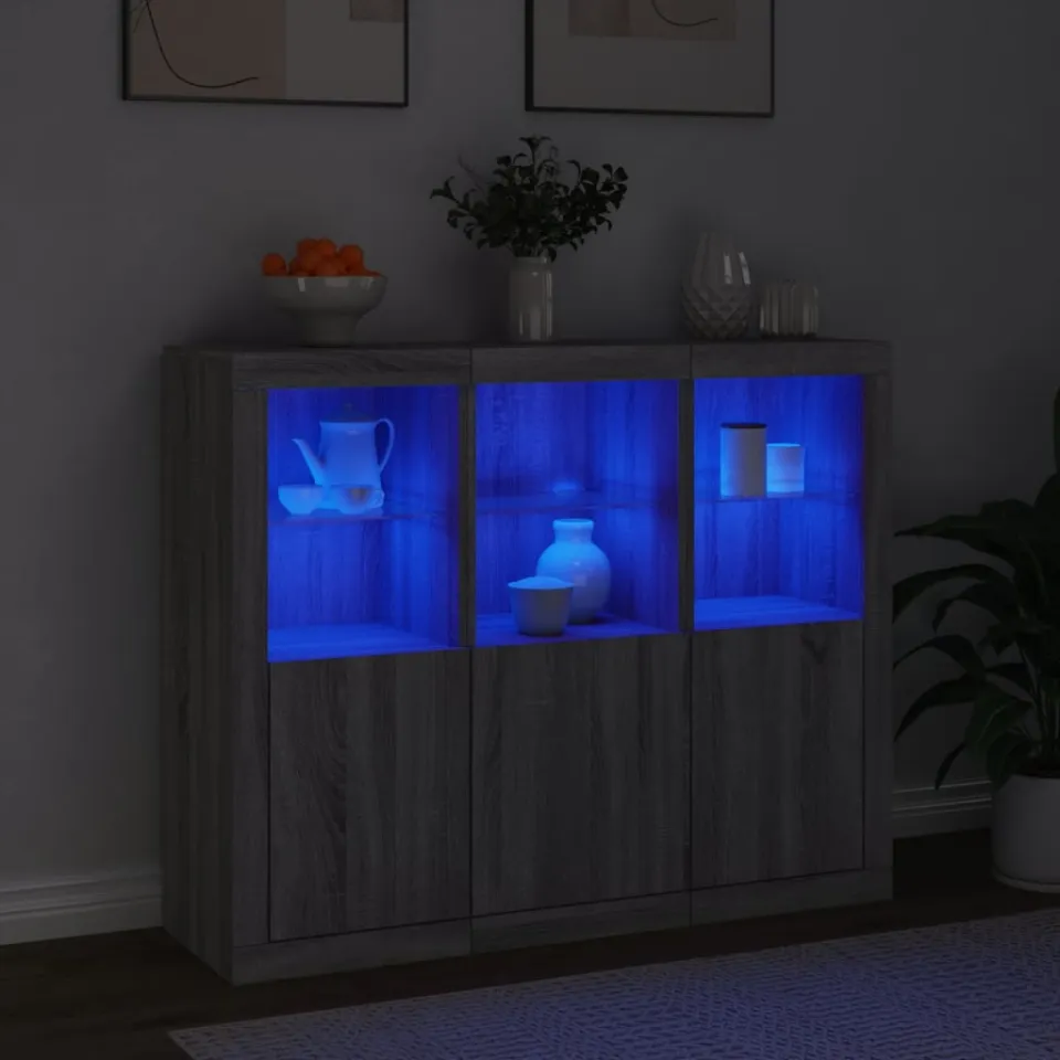 vidaXL Dressoirs met LED-verlichting 3 st bewerkt hout grijs sonoma, foto 3