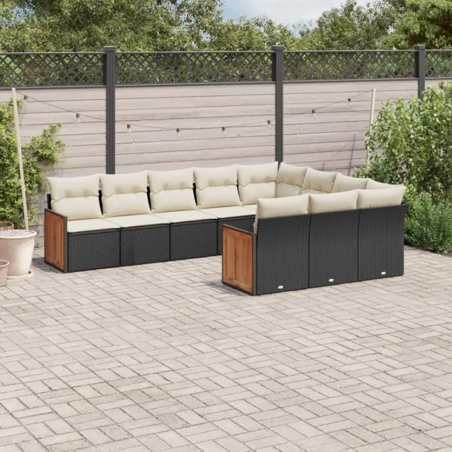 vidaXL 10-delige Loungeset met kussens poly rattan zwart, foto 2