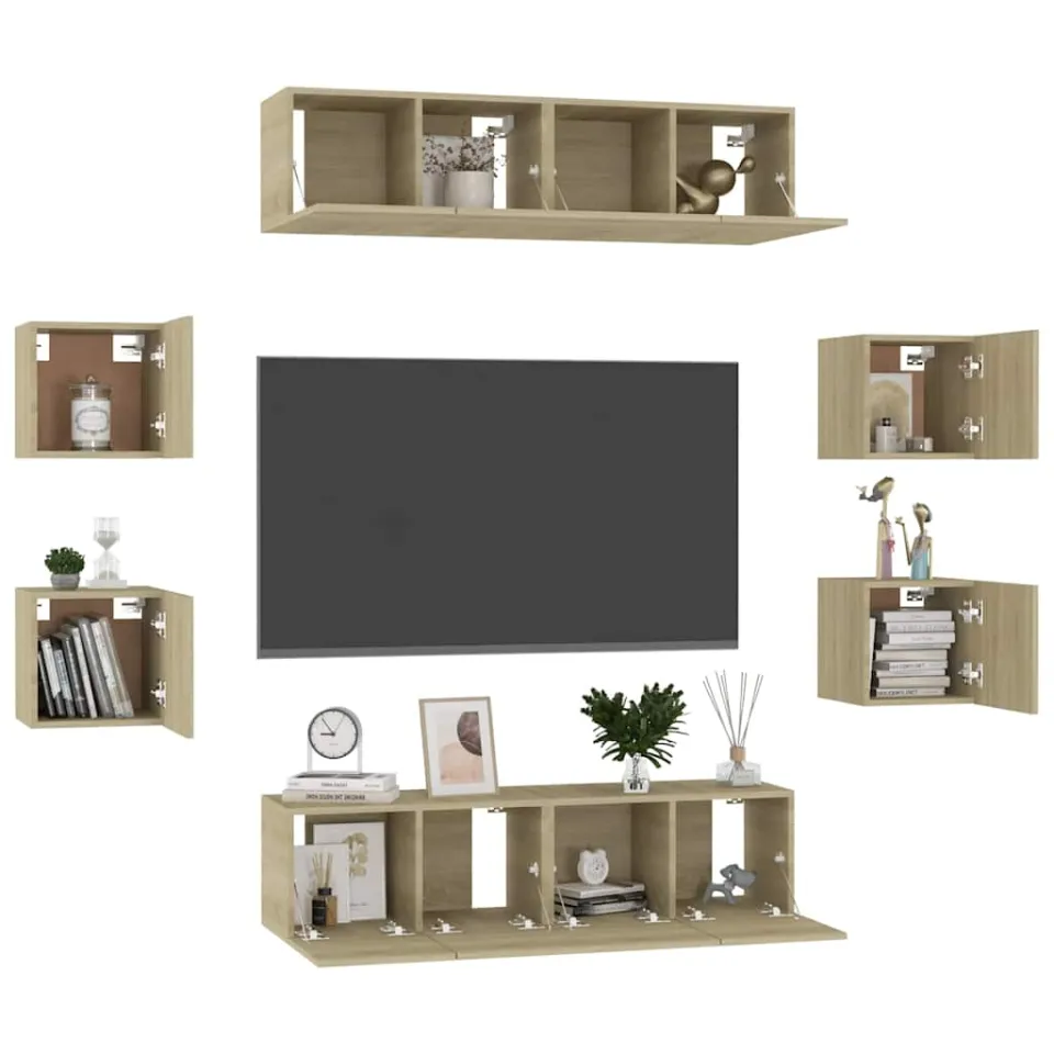 vidaXL 8-delige Tv-meubelset bewerkt hout sonoma eikenkleurig Bruin