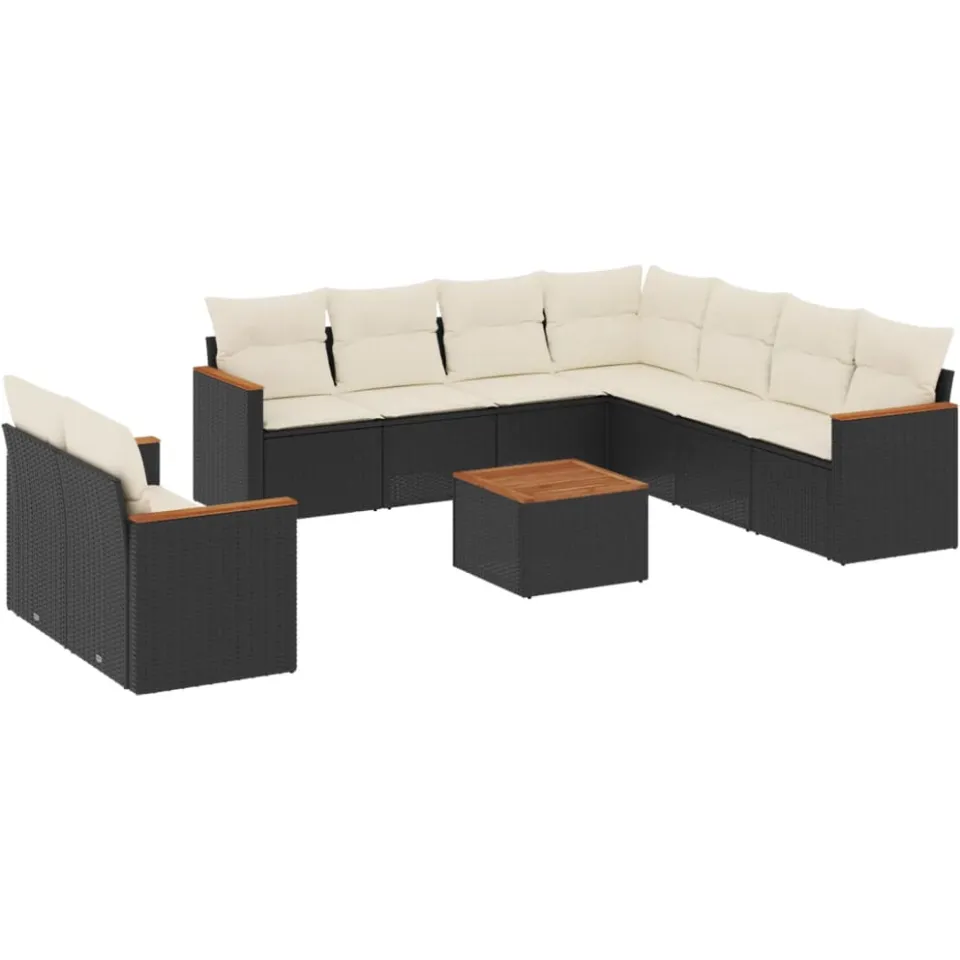 vidaXL 10-delige Loungeset met kussens poly rattan zwart