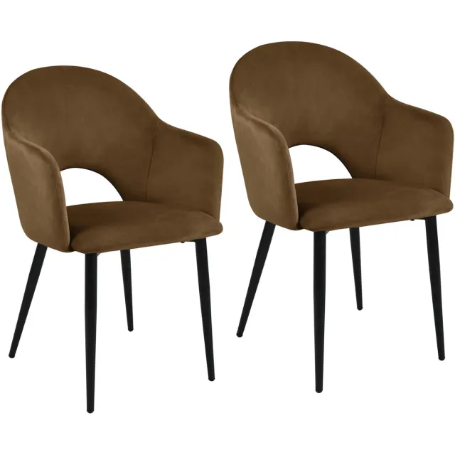 SVITA HAILEY set van 2 eetkamerstoelen - keukenfauteuils gestoffeerd fluweel bruin