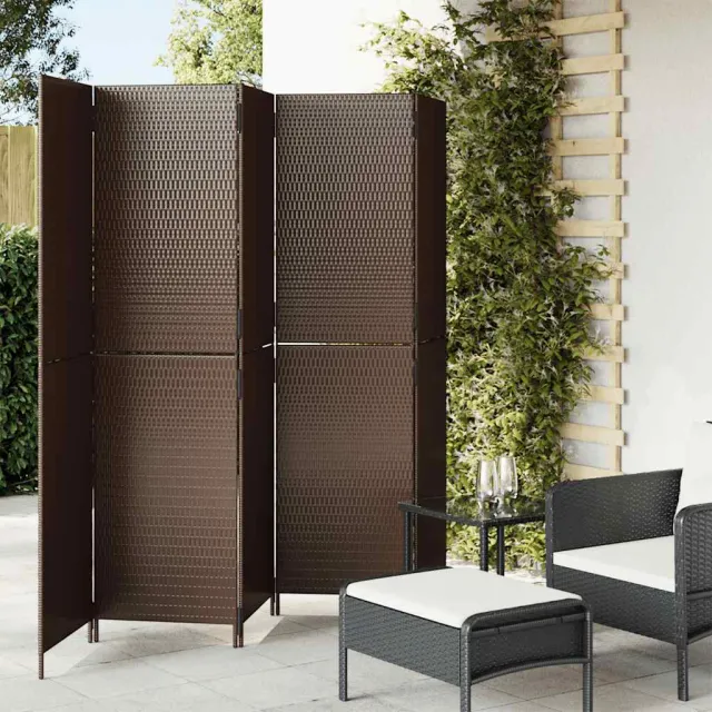 vidaXL Kamerscherm 5 panelen poly rattan bruin, foto 2