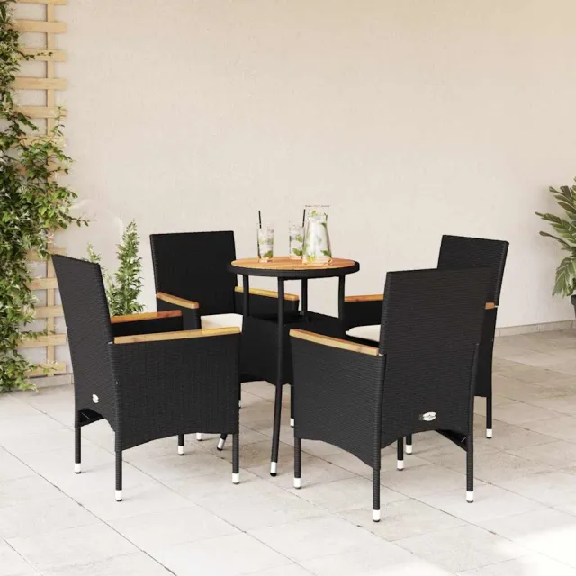 vidaXL 5-delige Loungeset met kussens poly rattan en acaciahout zwart, foto 2