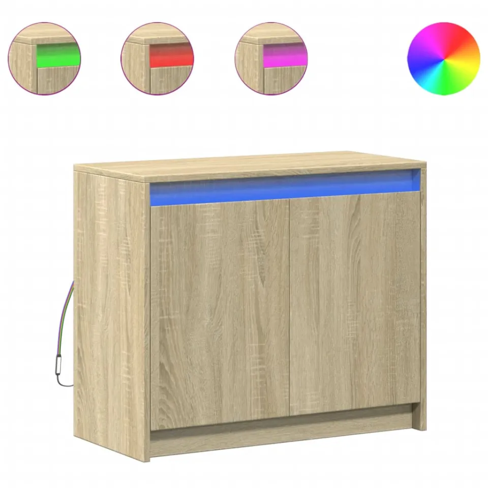 vidaXL Dressoir met LED 72x34x61 cm bewerkt hout sonoma eikenkleurig, foto 3