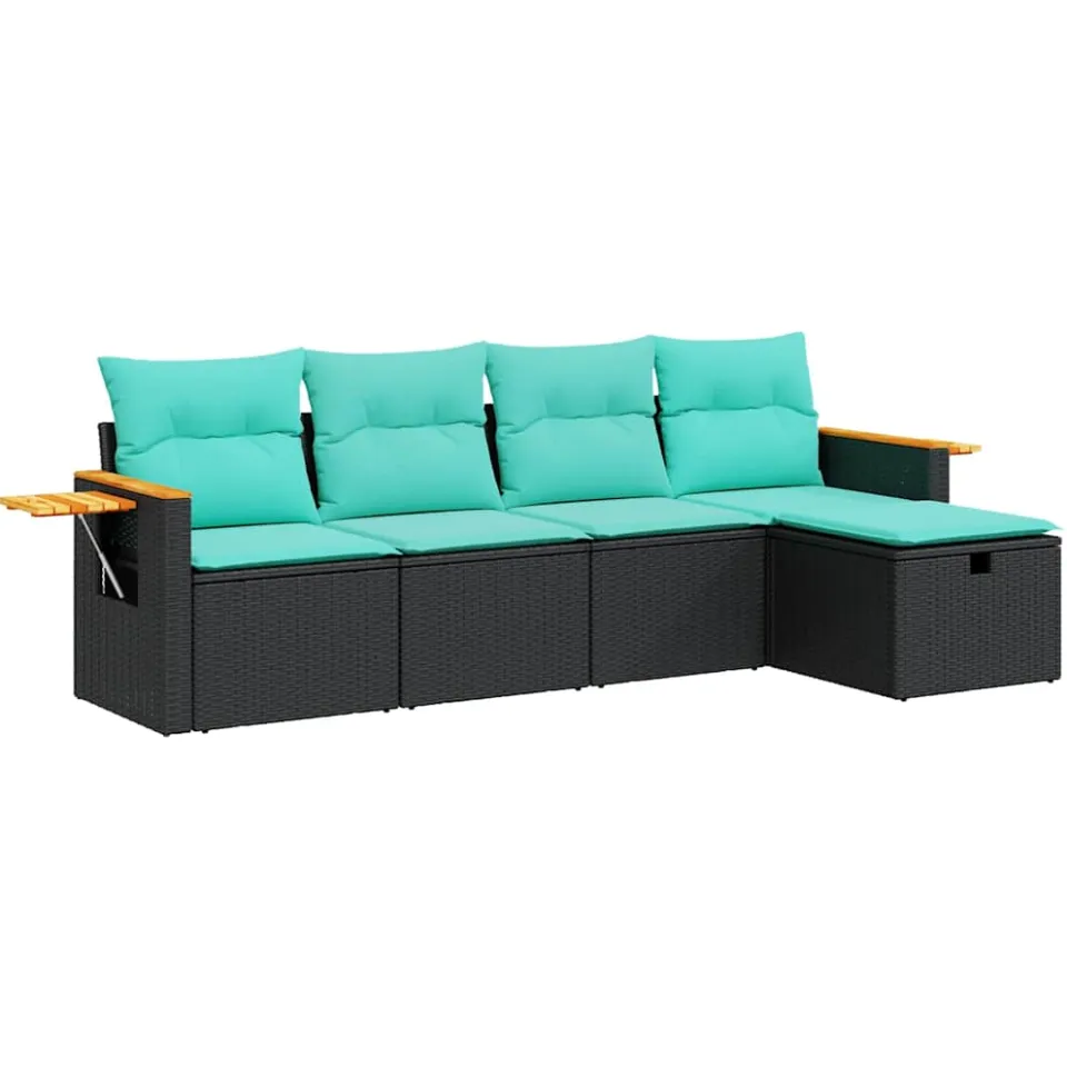 vidaXL 5-delige Loungeset met kussens poly rattan zwart, foto 3