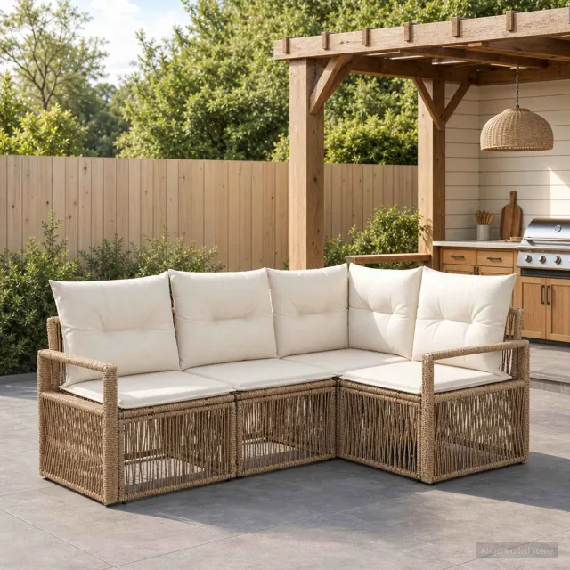 vidaXL Tuinbankenset 4 st 4-zits Beige poly rattan, foto 2