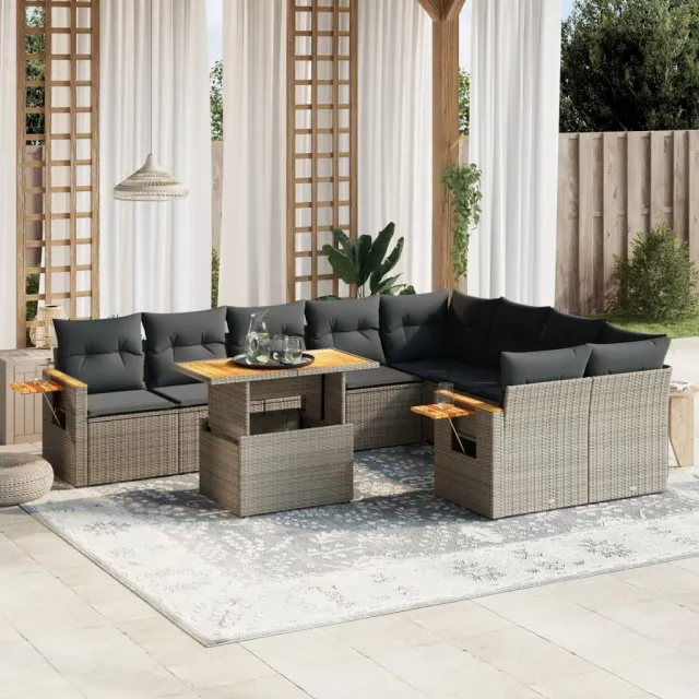 vidaXL 10-delige Loungeset met kussens poly rattan grijs, foto 2