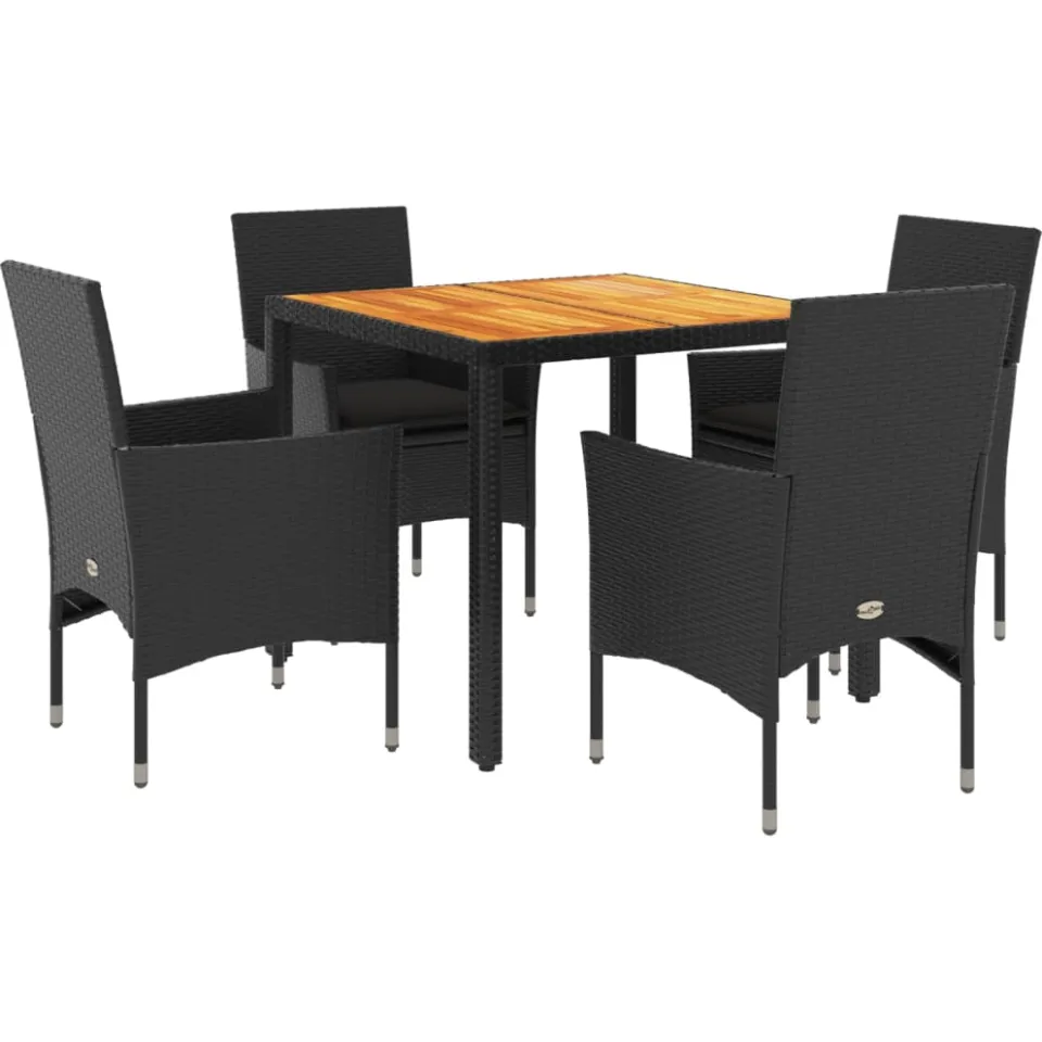 vidaXL 5-delige Loungeset met kussens poly rattan en acaciahout zwart, foto 3