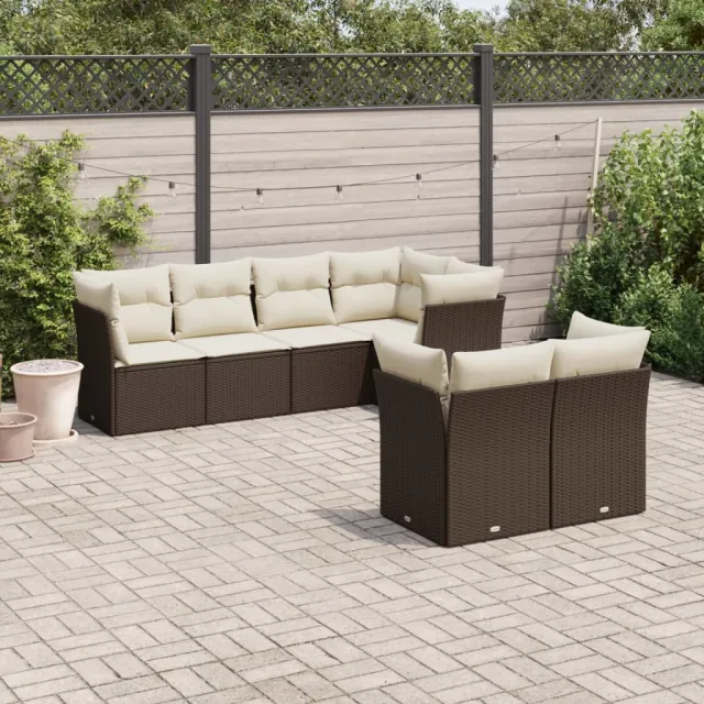 vidaXL 7-delige Loungeset met kussens poly rattan bruin, foto 2