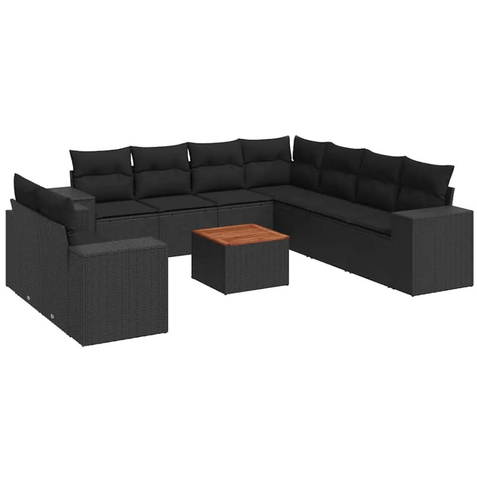 vidaXL 10-delige Loungeset met kussens poly rattan zwart, foto 3