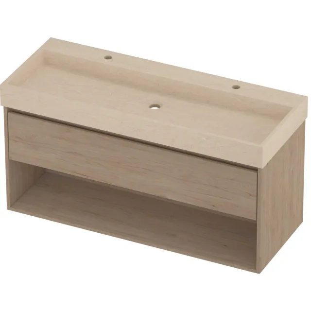 Proline Evoli Badmeubelset Hardsteen Loft 2 Kraangaten Met Schap 120x46x62 cm Sand Stone Ideal Oak Eiken