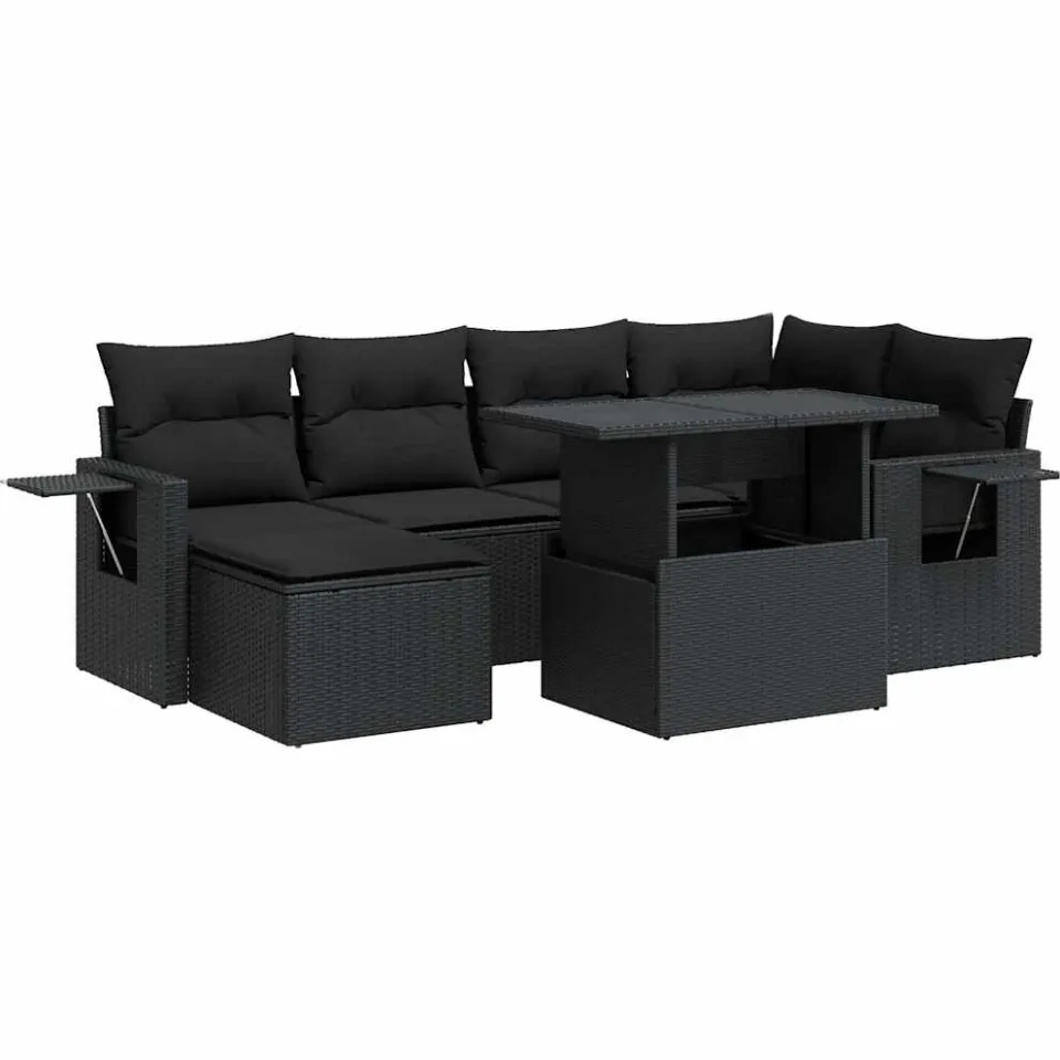 vidaXL 7-delige Loungeset met kussens poly rattan zwart, foto 3