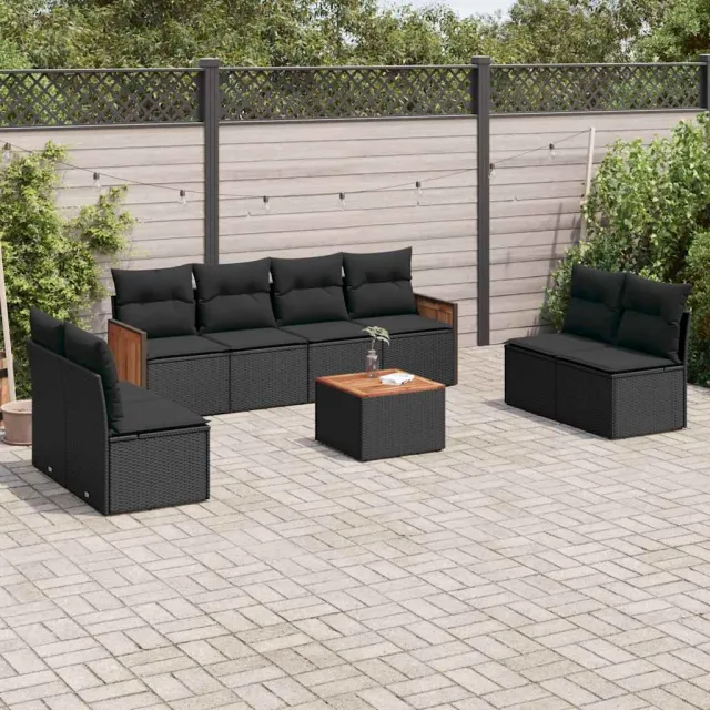 vidaXL 9-delige Loungeset met kussens poly rattan zwart, foto 2