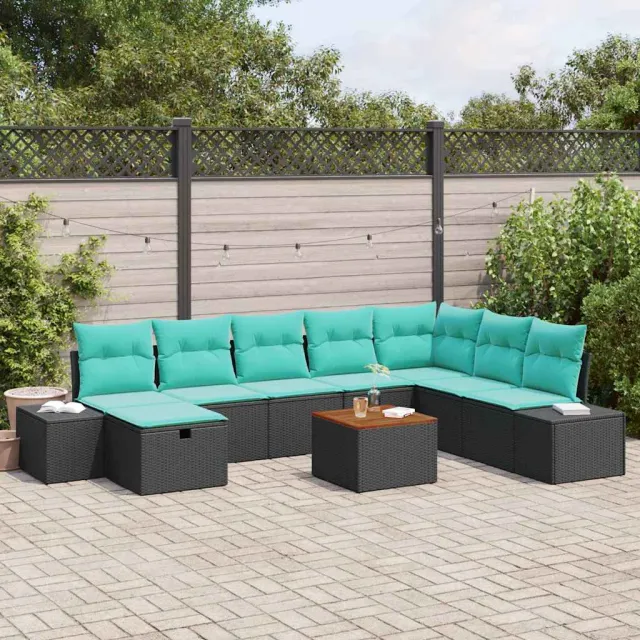 vidaXL Tuinbankenset 9 st Zwart Poly riet, foto 2