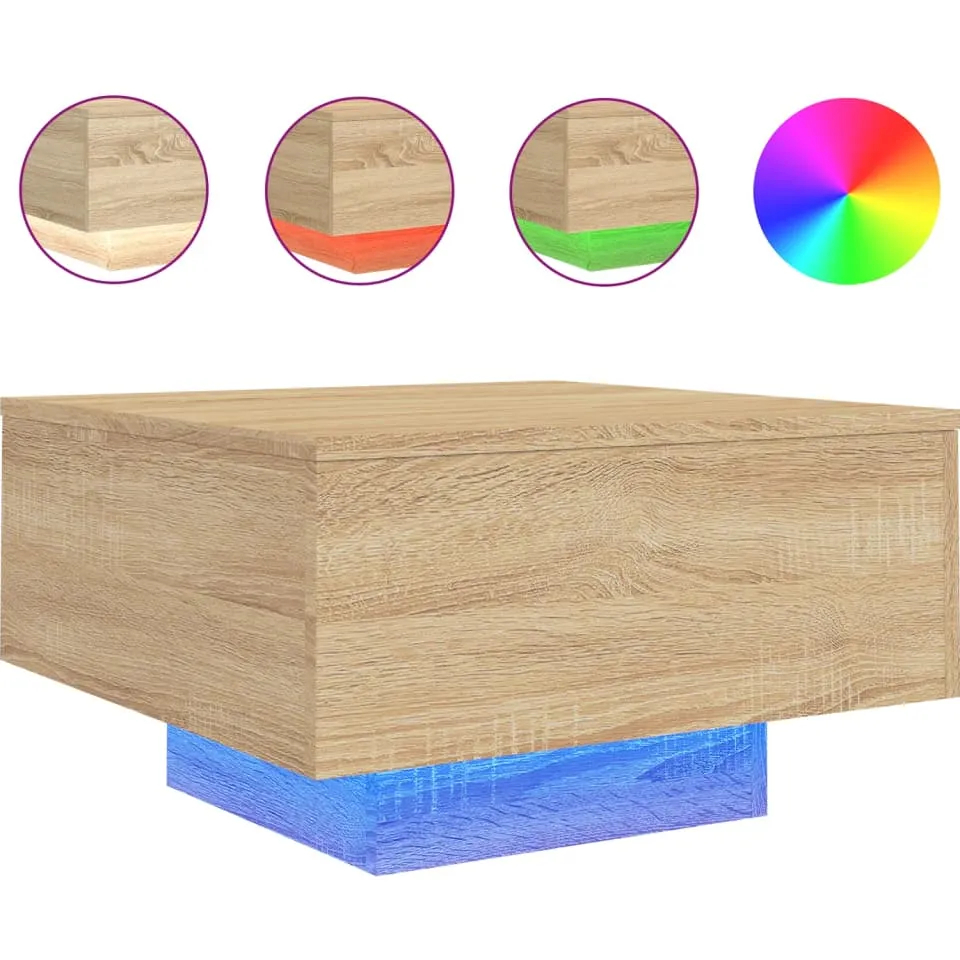 vidaXL Salontafel met LED-verlichting 55x55x31 cm sonoma eikenkleurig, foto 3