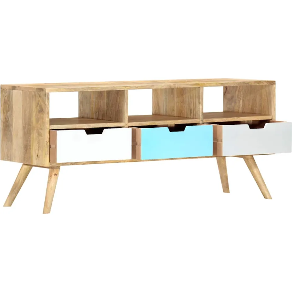 vidaXL Tv-meubel 110x35x48 cm massief mangohout meerkleurig, foto 2