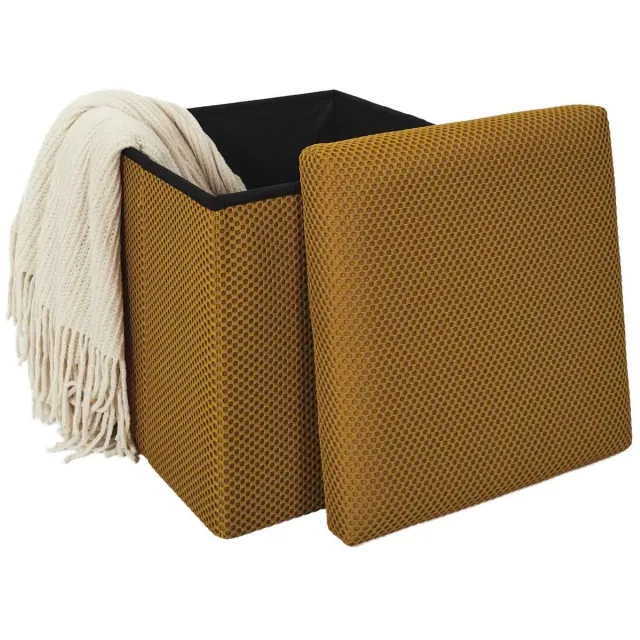 HowHomely URBAN BOX - Opvouwbare poef - Opbergruimte - Honingkleur - 3D stof - Modern design Miodowy